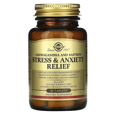 Solgar  Stress & Anxiety Relief Tabs 30's - Blend of Ashwagandha & Saffron