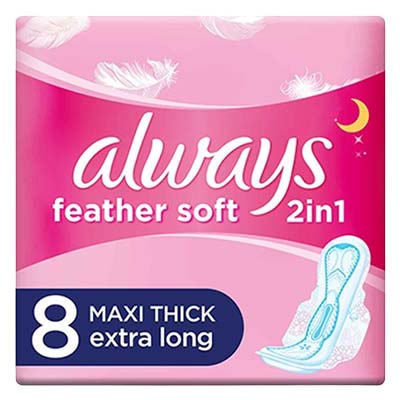 Always Maxi Thick Feather Soft 2in1 Long Wings 8's