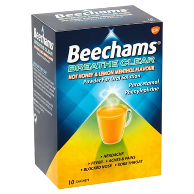 Beechams Breathe Clear Hot Honey & Lemon Menthol Sachets 10s