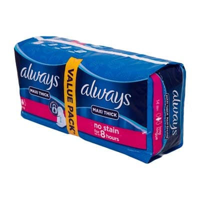 Always Maxi Thick Long Duo Pads, 14 pads