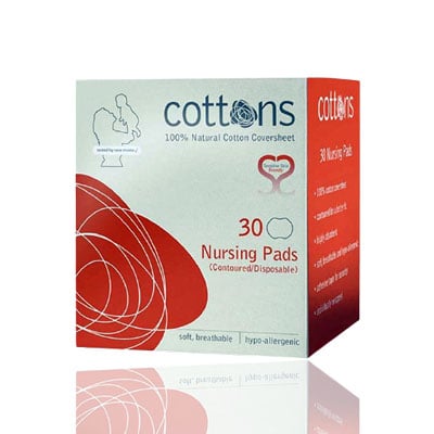 Cottons 100% Hypo allergenic Nursing Pads with Wings, 30 pads