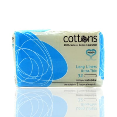 Cottons 100% Hypo allergenic Panty Liners Long, 32 liners