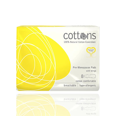 Cottons 100% Hypo allergenic Pre-Menopause Pads with Wings, 8 pads