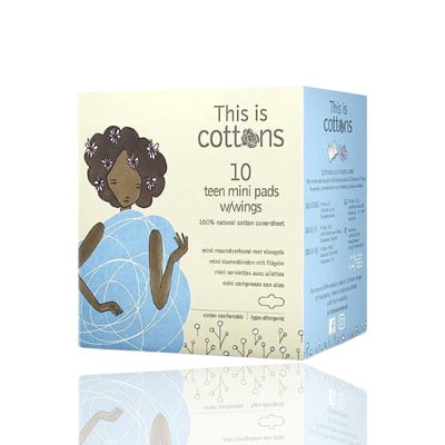 Cottons 100% Hypo allergenic Ultra-Thin Teens Mini Pads, 10 pads