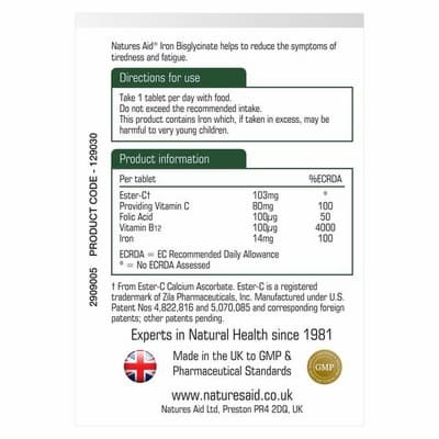 Natures Aid Iron Bisglycinate Tablets 90's