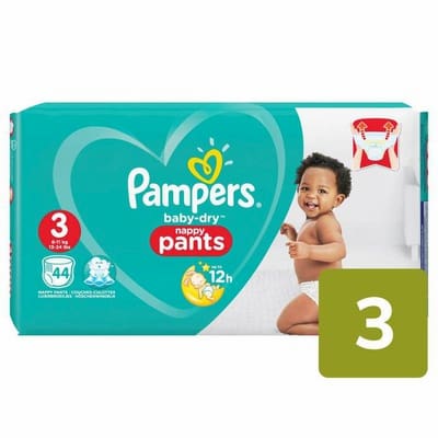 Pampers Baby-Dry Nappy Pants Size 3, 44 Nappies, 6kg-11kg, Essential Pack