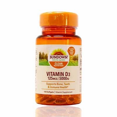 Sundown Naturals Vitamin D-3 5000 IU 125mcg, 150 softgels