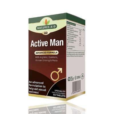 Natures Aid  Active Man w/Arginine, Korean Ginseng & Maca (Vegan)-60's