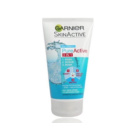 Garnier Pure Active 3 in 1 CLAY Wash+Scrub+Mask 150ml