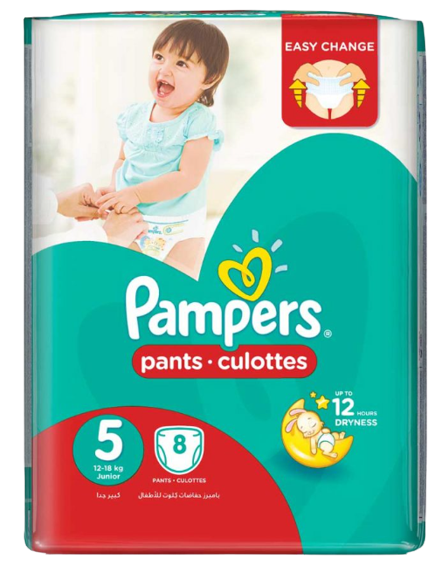 Pampers Pants Low Count Junior Size 5 (12 - 18 kg’s), 8 pieces