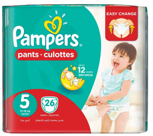 Pampers Pants High Count Junior Size 5 (12 - 18 kg’s), 26 pieces