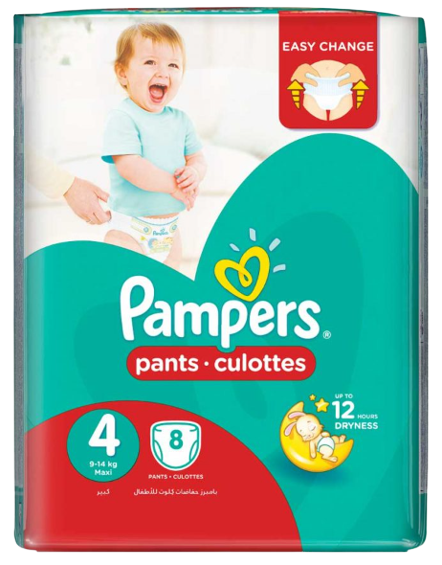 Pampers Pants Low Count Maxi Size 4 (9 - 14 kg’s), 8 pieces