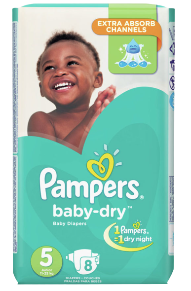 Pampers Baby Dry Low Count Junior Diapers Size 5 (12 - 18 kg’s), 8 pieces