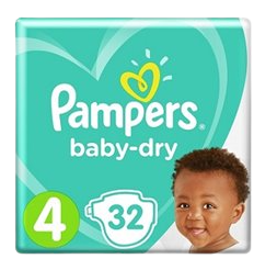 Pampers Baby Dry High Count Maxi Diapers Size 4 (9 - 14 kg’s), 32 pieces