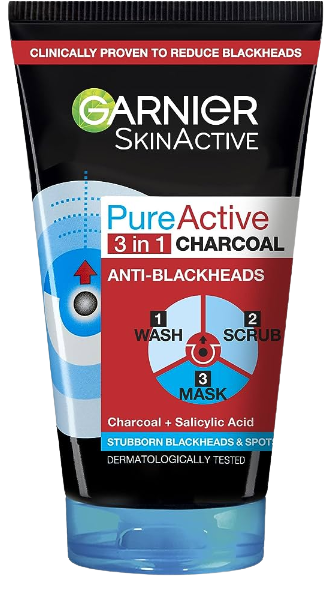 Garnier Pure Active 3in1 CHARCOAL Wash+Scrub+Mask 150ml