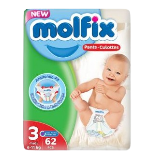 Molfix Baby Pants Size 3 Medium (6.1-9kg)- 62pcs