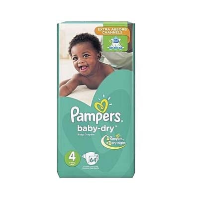 Pampers Baby Dry Jumbo Maxi Diapers Size 4 (9 - 14 kg’s), 64 pieces