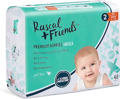 Rascal + Friends Premium Nappies (Unisex) Size 2 Infant (4-8kg) 48’s