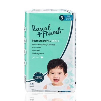 Rascal + Friends Premium Nappies (Unisex) SIze 3 Crawler (6-11kg)  44's