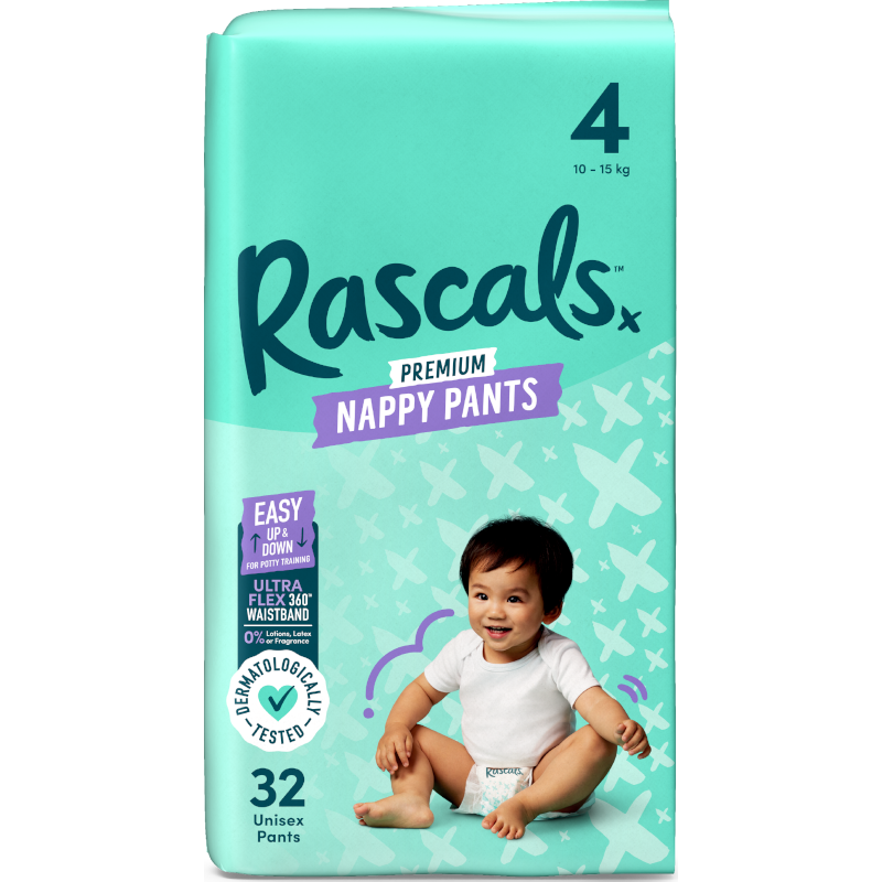 Rascals Premium Nappy Pants Size 4 (10–15kg) 32pcs